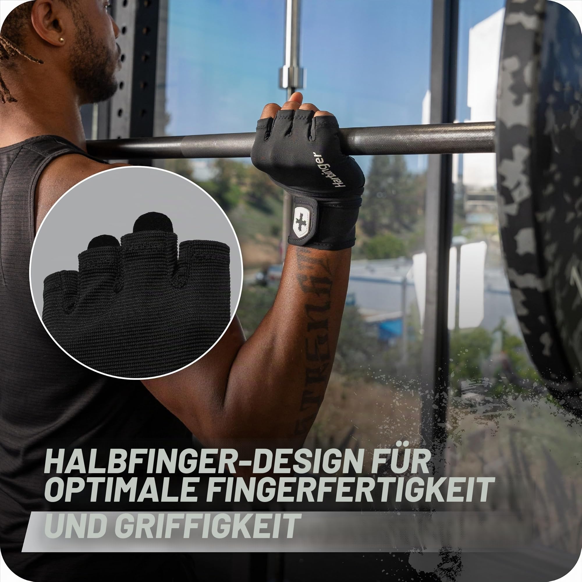 Harbinger Pro Wristwrap Handschuhe 3.0 – verbesserte Griffigkeit, hervorragende Handgelenkstütze, atmungsaktives 4-Wege-Stretch-Lycra, strapazierfähige Leder-Handfläche, Halbfinger-Design für