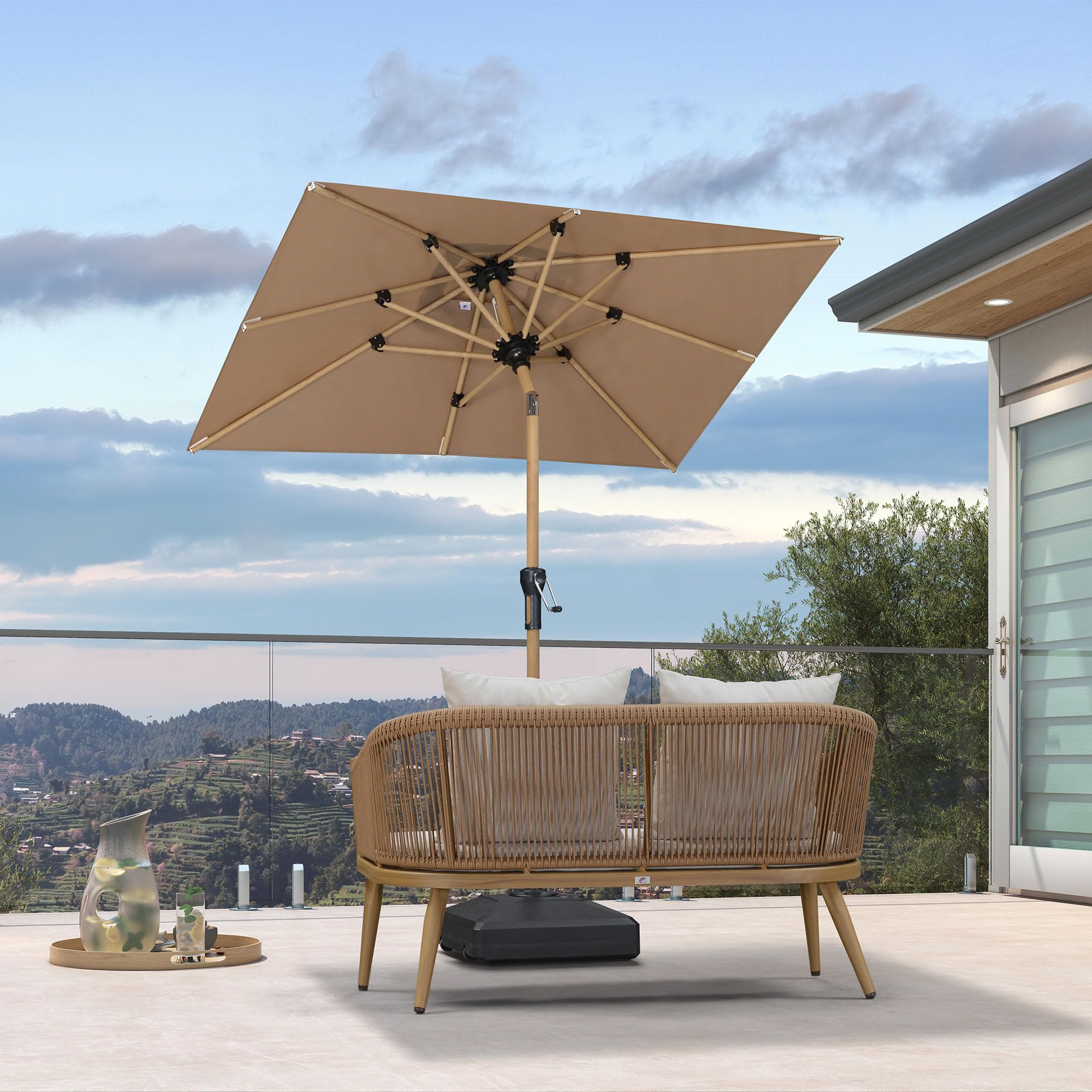 PURPLE LEAF 4' x 6' Market Umbrella Patio Umbrella Outdoor Table Umbrella Aluminum with Push Button Tilt & 8 Sturdy Ribs and Crank Rectangular Outdoor Umbrellas for Pool Backyard Beach