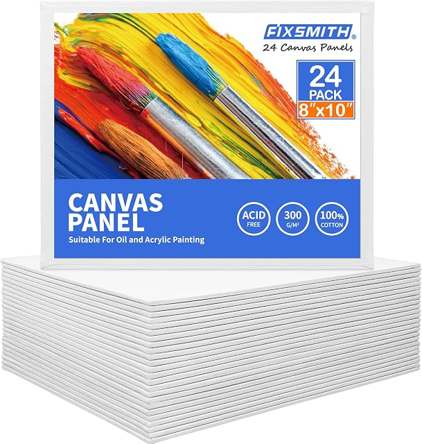 FIXSMITH Panneaux de toile de peinture- 24 Panneau en toile,8x10 Toiles Primed de pouce, Pack de classe,100% Panneau en toile de coton,Acide libre,Conseils en toile d'artiste pour les professionnels,Peintres d'hobby,Étudiants & Les enfants.