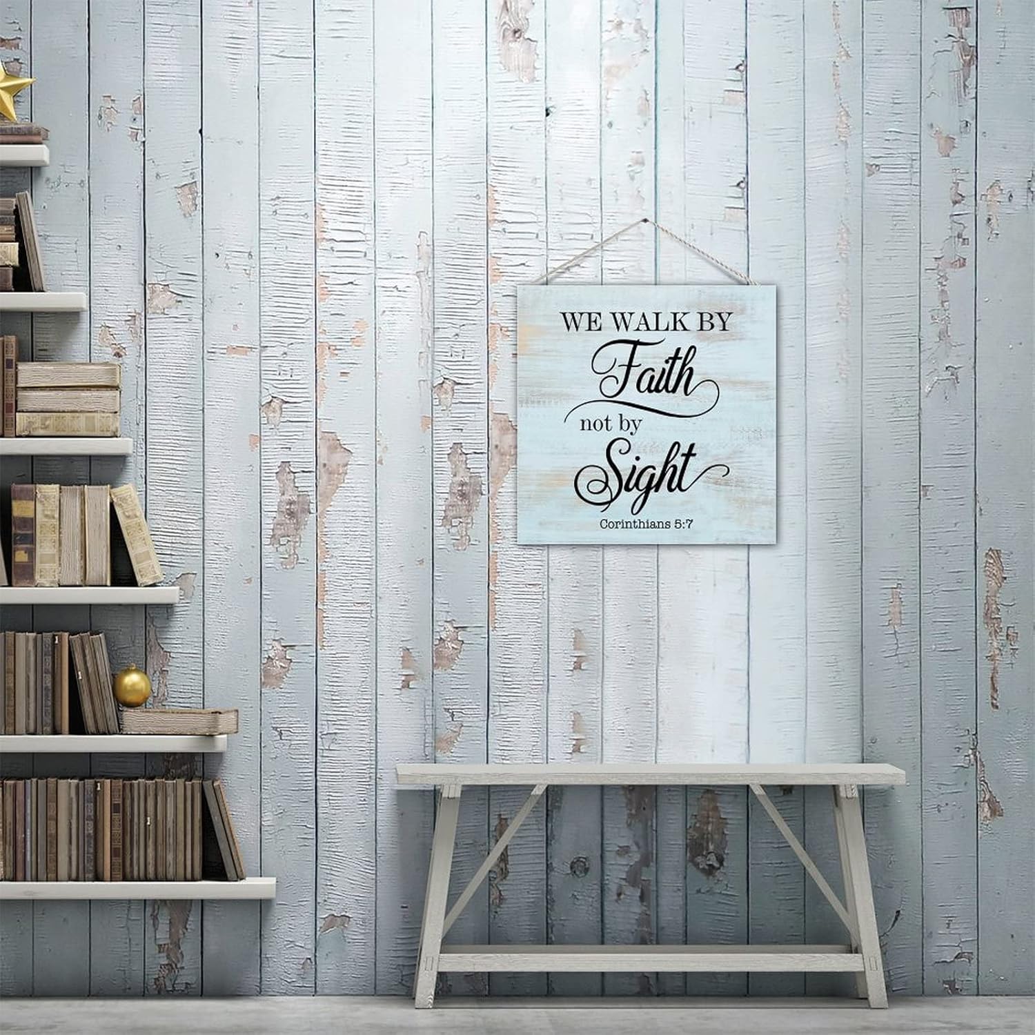 Rustic Wooden Pallet Sign Plaque We Walk By Faith Not By Sight Distressed Look Wood Pallet Sign Wood Hanging Door Plaque Retro Wall Decoration Wall Art Decor For Farmhouse Outdoor Patio 12in