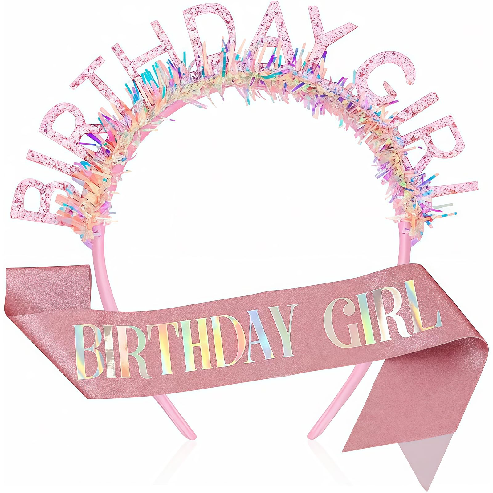 Vesavifaka Krone Geburtstag, Geburtstagskrone, Birthday Girl Schärpe – Pink Glitter Happy Birthday Schärpe Party Krone Tiara für Frauen und Kinder, Prinzessin Party Zubehör Geschenke