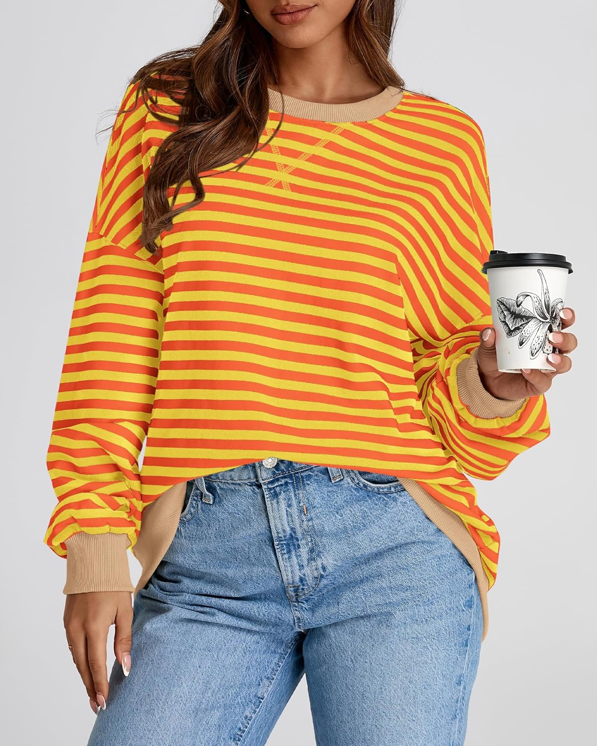 BTFBM Womens Oversized Striped Sweatshirt 2026 Spring Crewneck Long Sleeve Pullover Top Casual Y2K Clothes Workout Shirt - Image 6