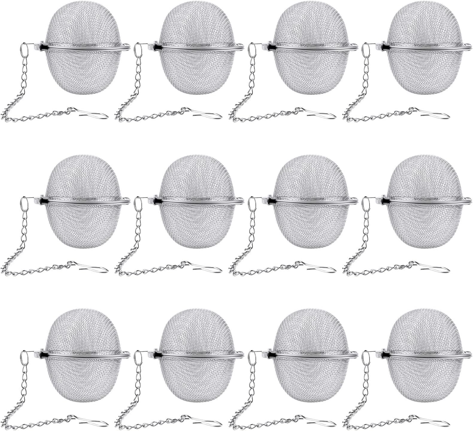 12 Pack Tea Ball Infuser Stainless Steel Mesh Tea Strainer Filters Tea Interval Diffuser with Extended Chain Hook for Brew Loose Leaf Tea and Spices & Seasonings