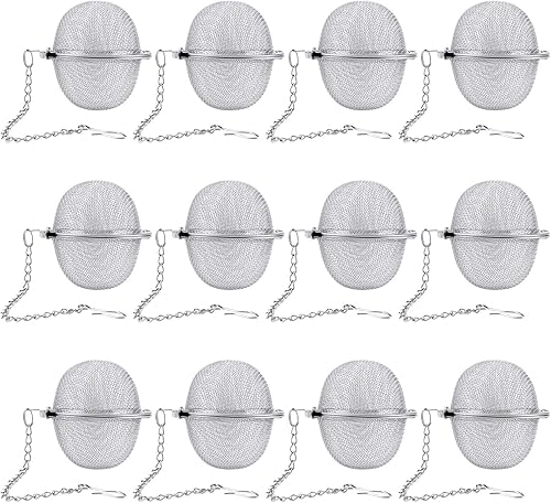 Paquete de 12 infusores de bolas de té de malla de acero inoxidable, filtros de colador de té, difusor de intervalo de té con gancho de cadena
