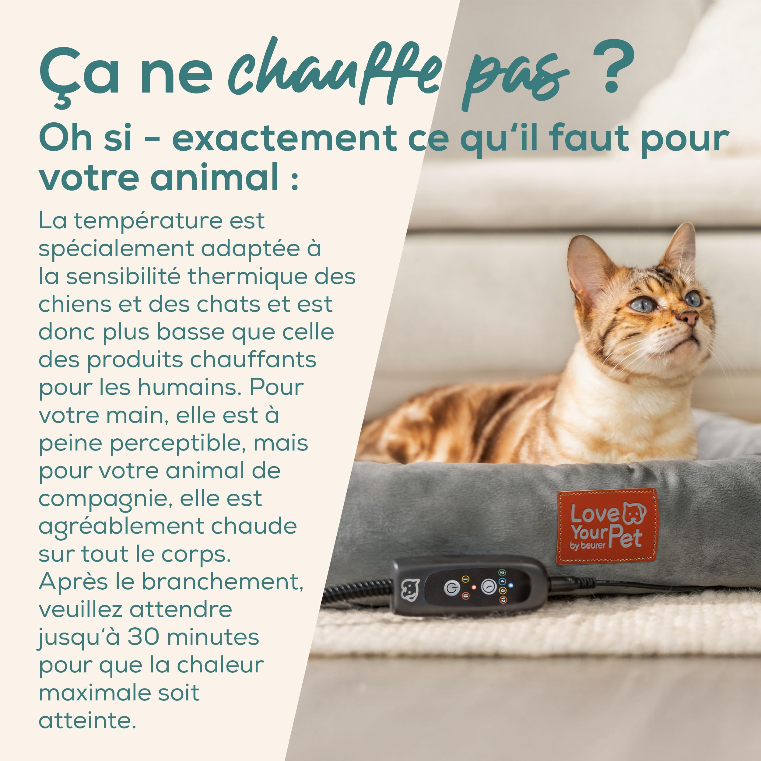 Beurer Love Your Pet Panier Chauffant «Kira» pour Chiens et Chats, lit pour Chien Chauffant électrique avec minuterie, Lavable à 30 °C, résistant aux Rayures et étanche, 58 x 50 cm