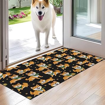 Shiba Inu Indoor Door Mat,Cute Playful Puppy Dog Floor Doormat,17x29.5in,Non Woven Non Slip Rubber Backing Puppy Pet Rug for Porch Insider,Bedroom,Kitchen,Doormats Gifts,Rv Camper Decor