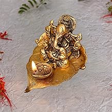 Chhariya Crafts Metal Ganesh Idol with Diya Deepak for Diwali Decoration Items Home Decor Gift Puja Gifts Corporate, Diwali Gift Item Decorative Showpiece - 8 cm