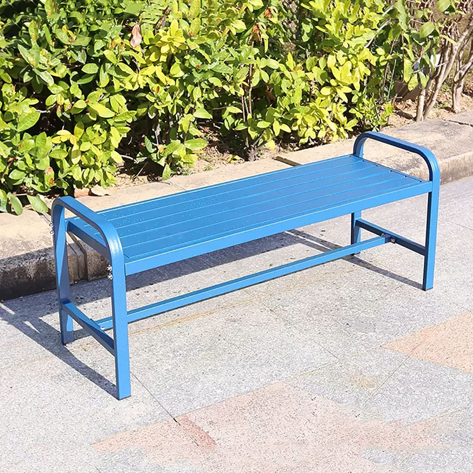 Banc de jardin extérieur sans dossier en aluminium bleu structure acier pour parc