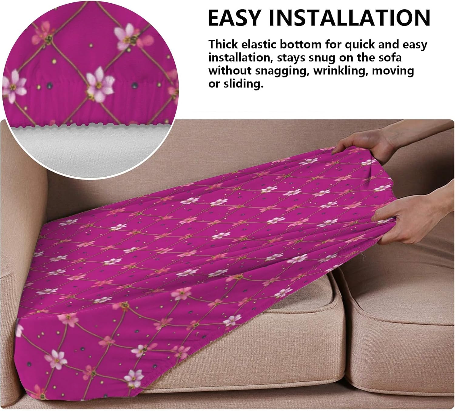 Gilded Fuchsia Diamond Pink Loveseat Covers Couch Covers for 2 Cushion Couch, 2-Piece Stretch Sofa Slipcovers Anti-Slip Washable Furniture Protectors for Dogs Pets