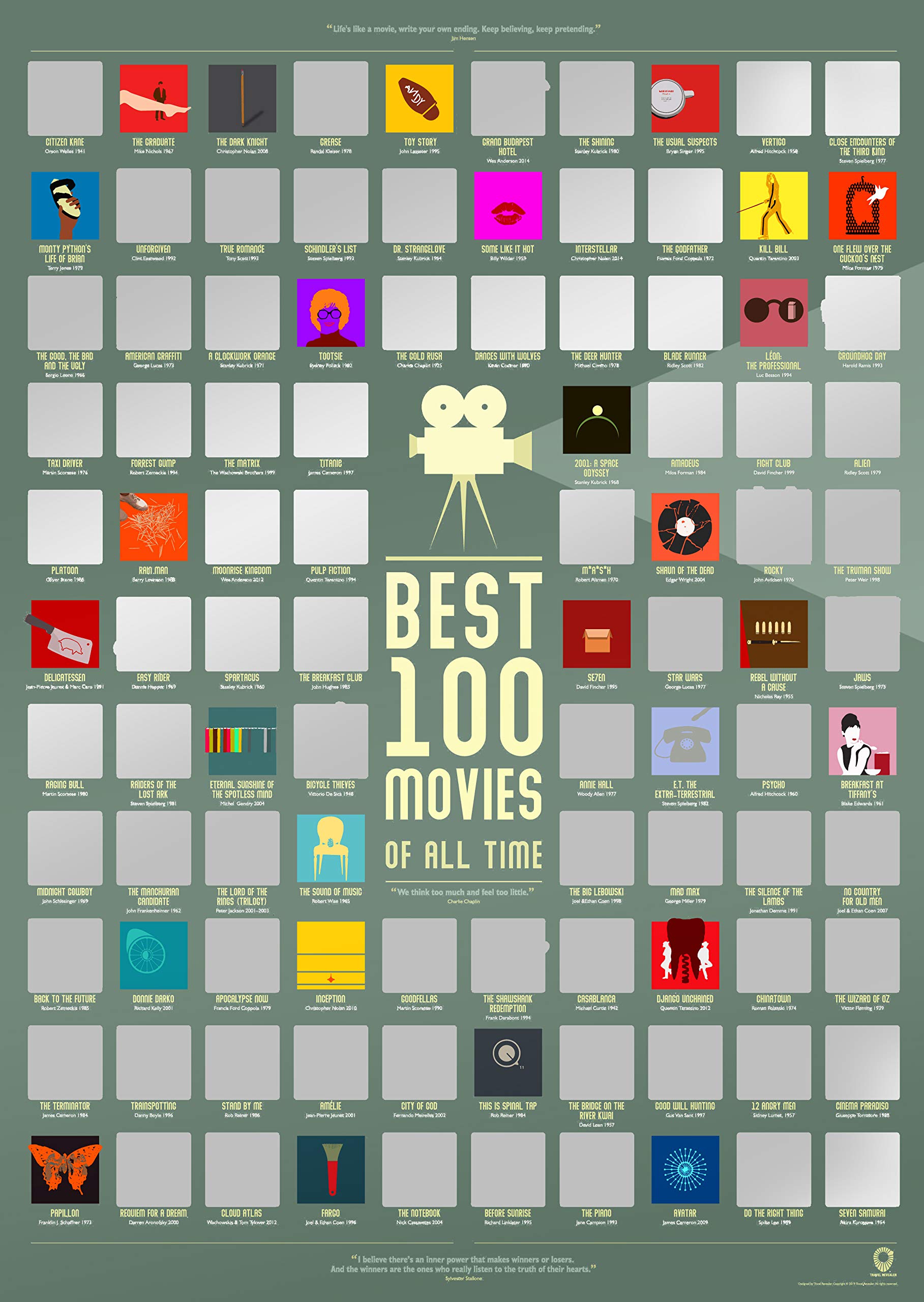 100 Movie Scratch Off Poster by Travel Revealer Top Films of All Time