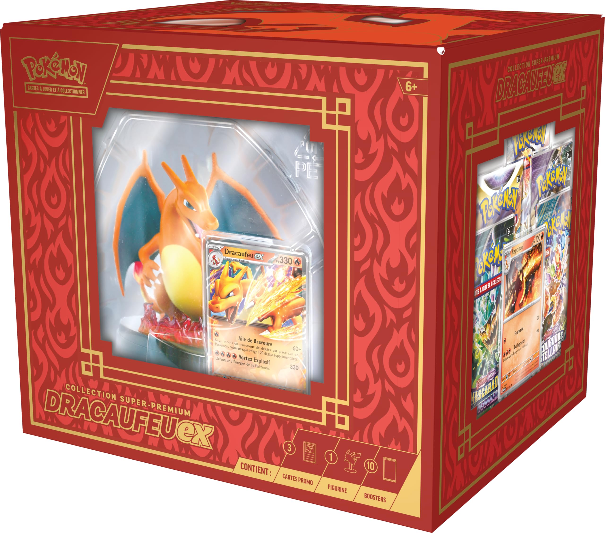 TCG Pokémon : Kolekcja Super-Premium Charizard-ex (3 błyszczące karty promocyjne, 1 figurka z uchwytem na karty i 10 boosterów)