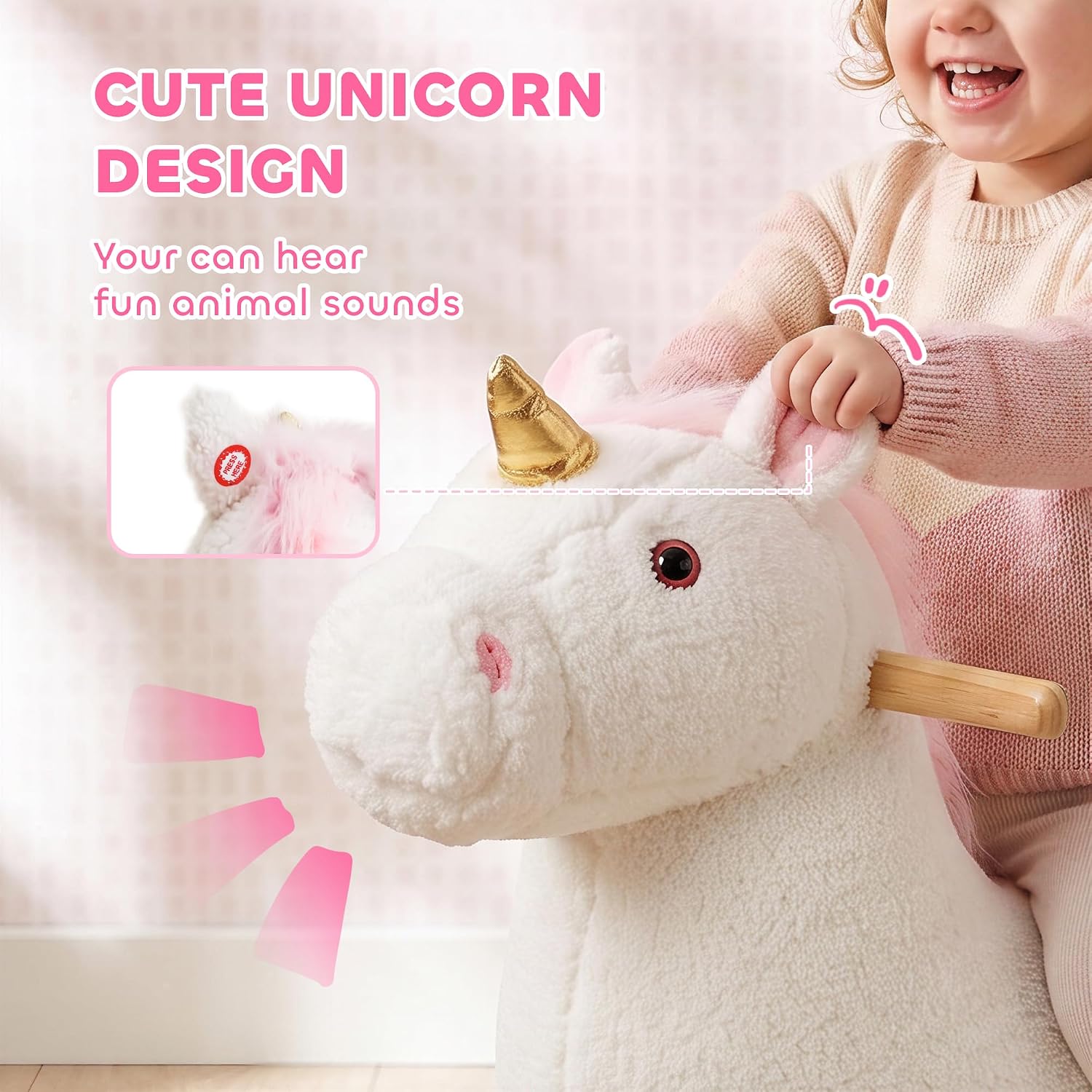 Qaba Unicorn Baby Rocking Horse with Realistic Sound for 12-36 Months White