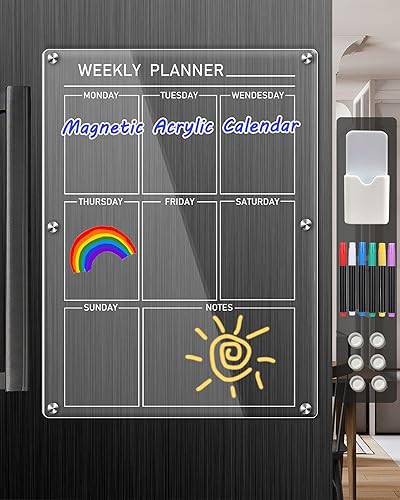 Calendario acrílico magnético transparente para refrigerador, calendario magnético reutilizable para nevera, pizarra de borrado en seco, tablero de