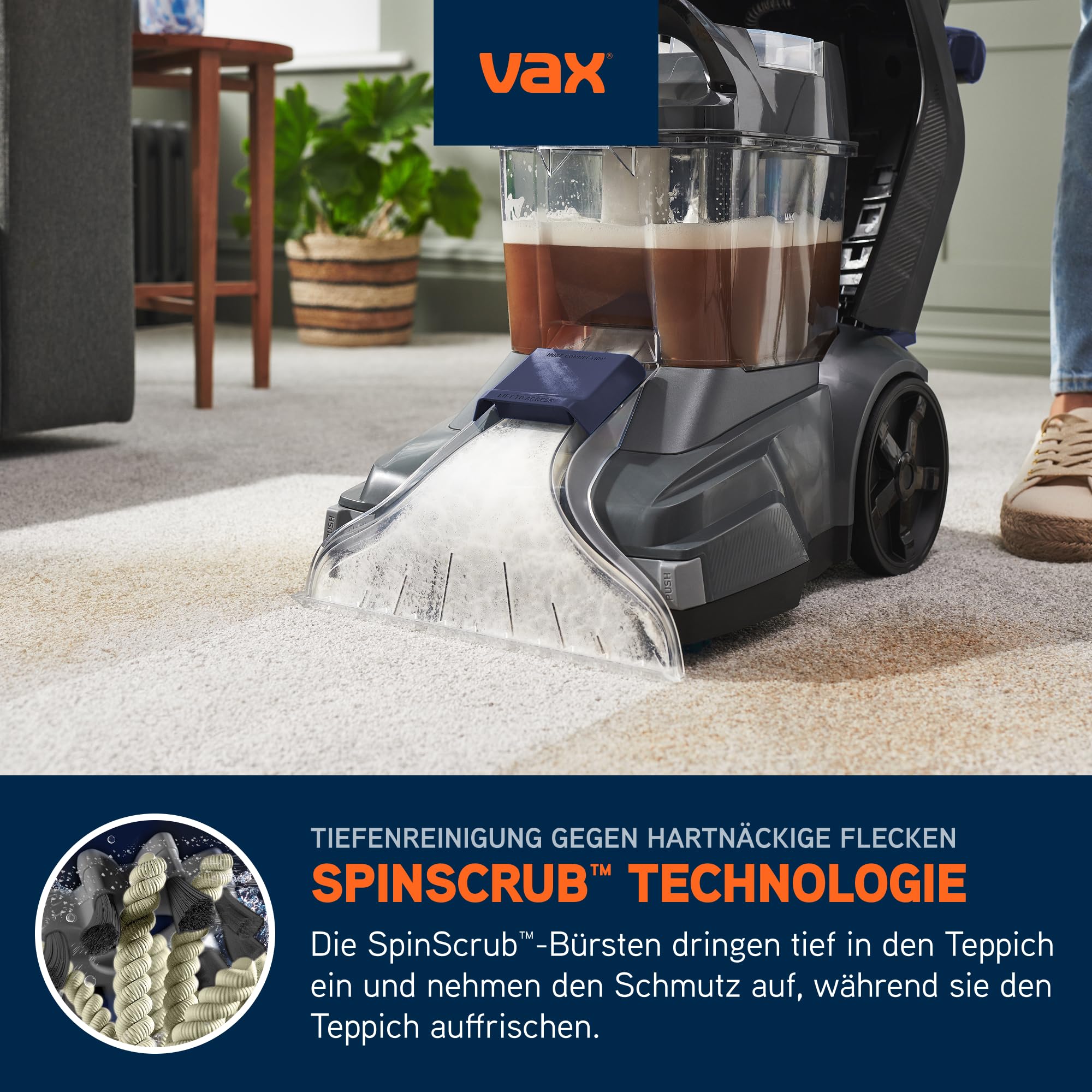 Vax SpinScrub Power Plus Polsterreiniger Gerät Teppichreiniger für Polster & Fleckenentfernung mit SpinScrub-Technologie, XL-Tank, schnelltrocknende Leistung und kraftvolle Haushalt Reinigung