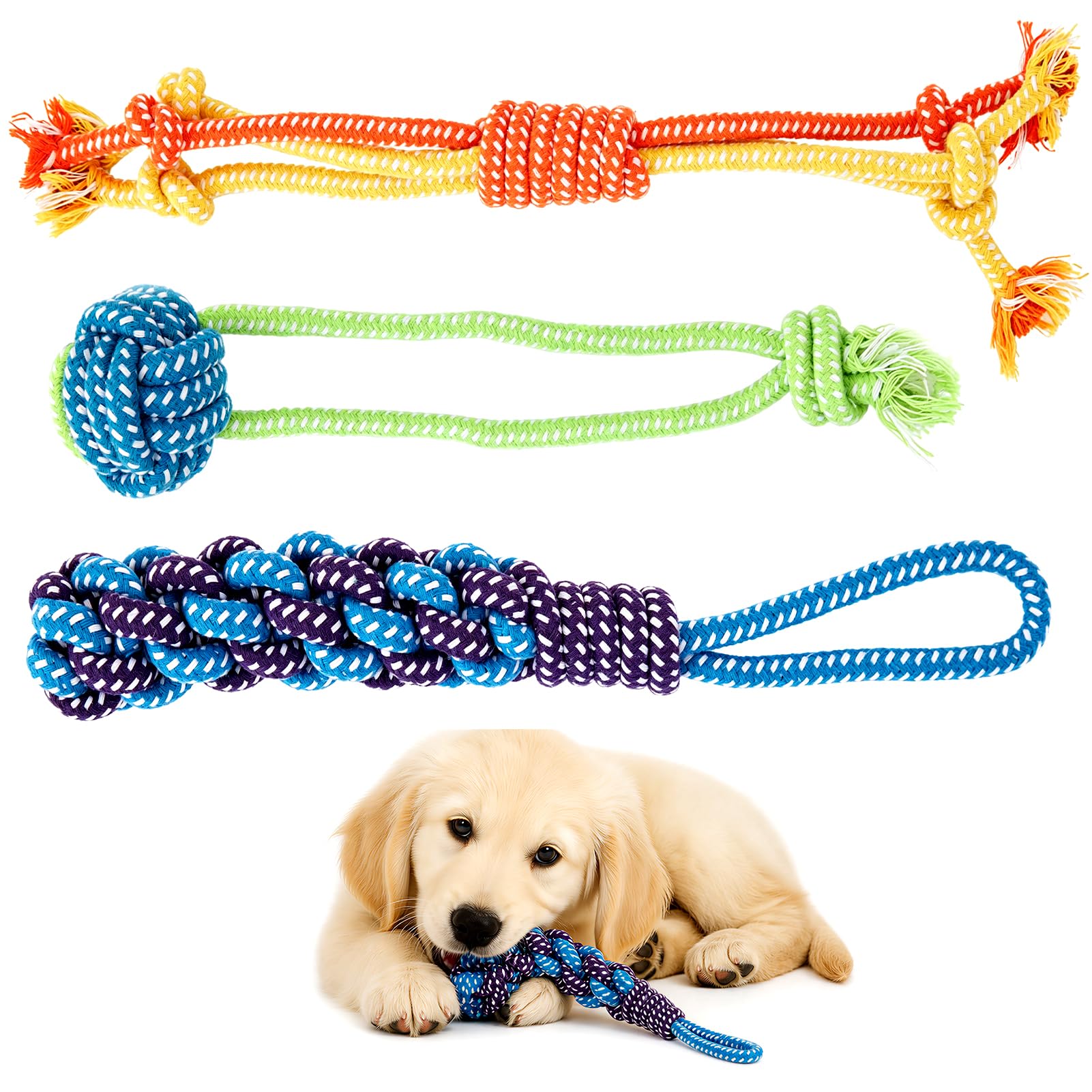 3Pcs Dog Rope Toys for Puppy, Dog Chew Toy for Medium&amp;Small Dog
