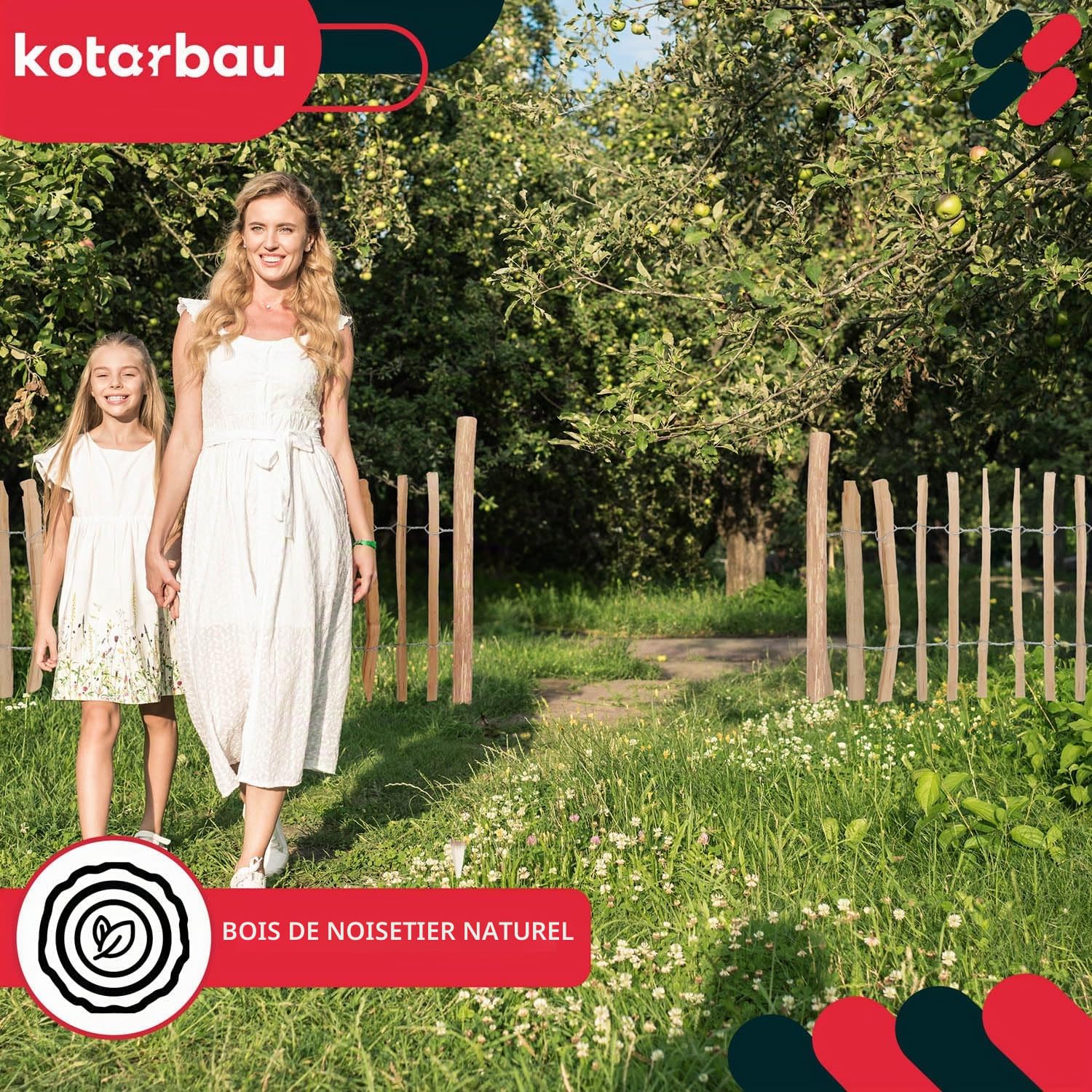 KOTARBAU® Ganivelle, Clôture Bois 0,6 x 5m, Bordure Bois Jardin, Noisetier
