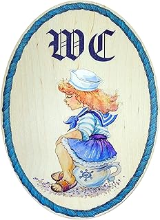 Kaltner Präsente Gift Idea - Wooden Gift Item Decorative Door Sign in Antique Design Decorative Item Motif Toilet Women Girls (18 x 13 cm)