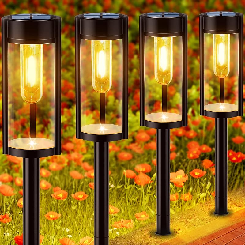 Luces solares de camino, paquete de 6 luces de jardín decorativas para exteriores impermeables IP65, iluminación automática de camino de paisaje con energía solar de encendido/apagado para la decoración del patio del patio del patio de la calzada