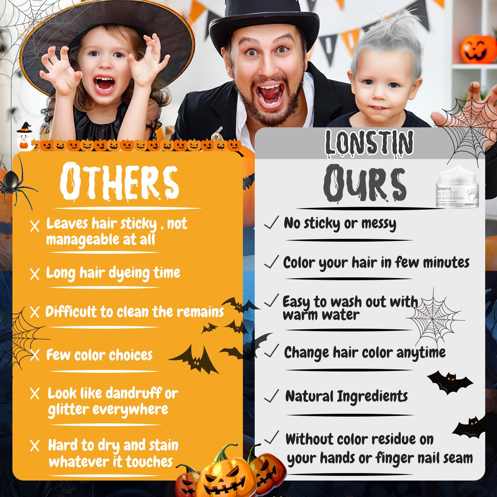 Tymczasowy kolor włosów zmywalny, Tymczasowy wosk do włosów Wosk Naturalny fryzura Pomada Dla mężczyzn Kobiety Party Cosplay Halloween Boże Narodzenie (białe)