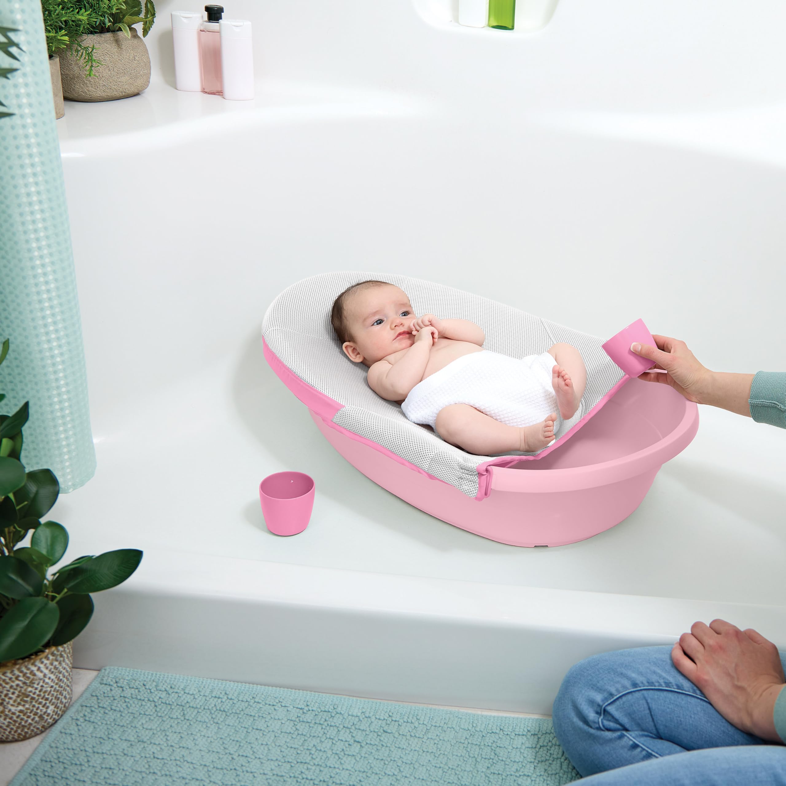 Ingenuity Bañera para bebés 4 en 1 Room to Soak, 4 etapas de uso, arnés de apoyo, asiento con apoyo, a partir de recién nacidos, Rosa