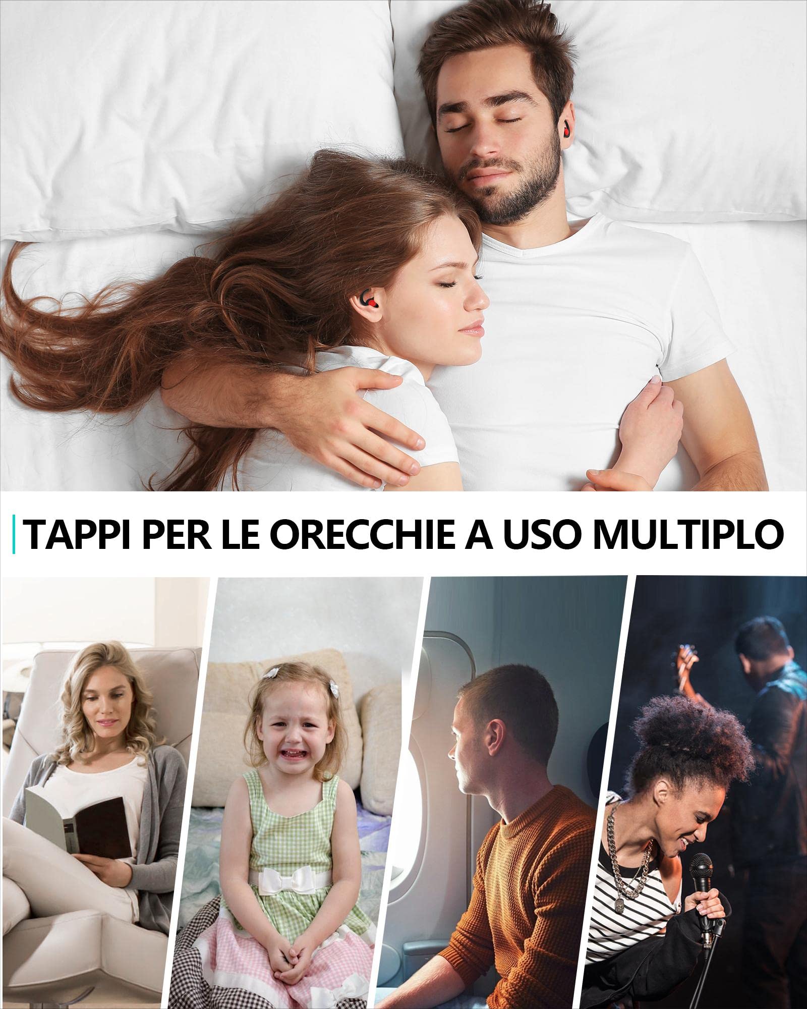 SUPCEAT Silicone Tappi Orecchie per Dormire, 2 Paia Tappi per le Orecchie Antirumore Lavabili Riutilizzabili per Sonno Leggero Riduci i rumori, per Lavoro, Feste, Studio, Discoteca, Concerti
