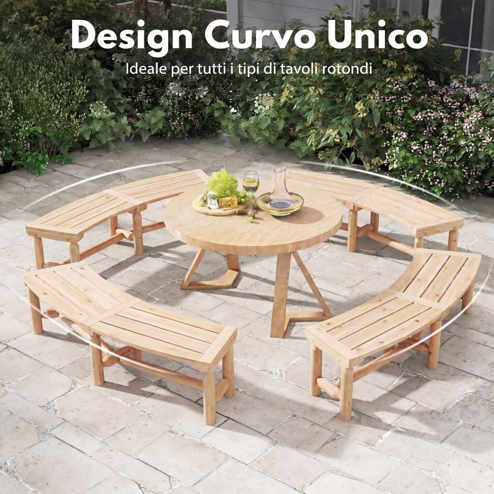 COSTWAY Panchina da Esterno in Legno per 2-3 Persone, Portata 325 kg, Panca Curva con Sedile Ampio e a Doghe, Panchina da Balcone, Giardino e Cortile (Naturale)