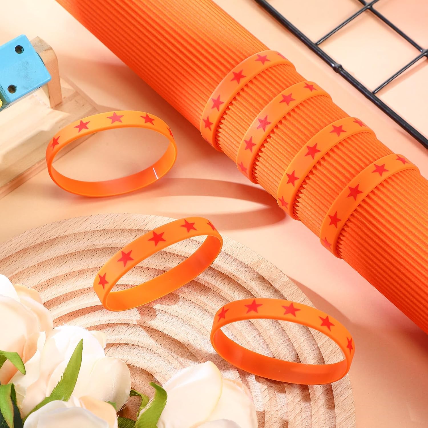 Vinsot 24 Pcs Anime Party Favors Yellow & Red Star Silicone Bracelets