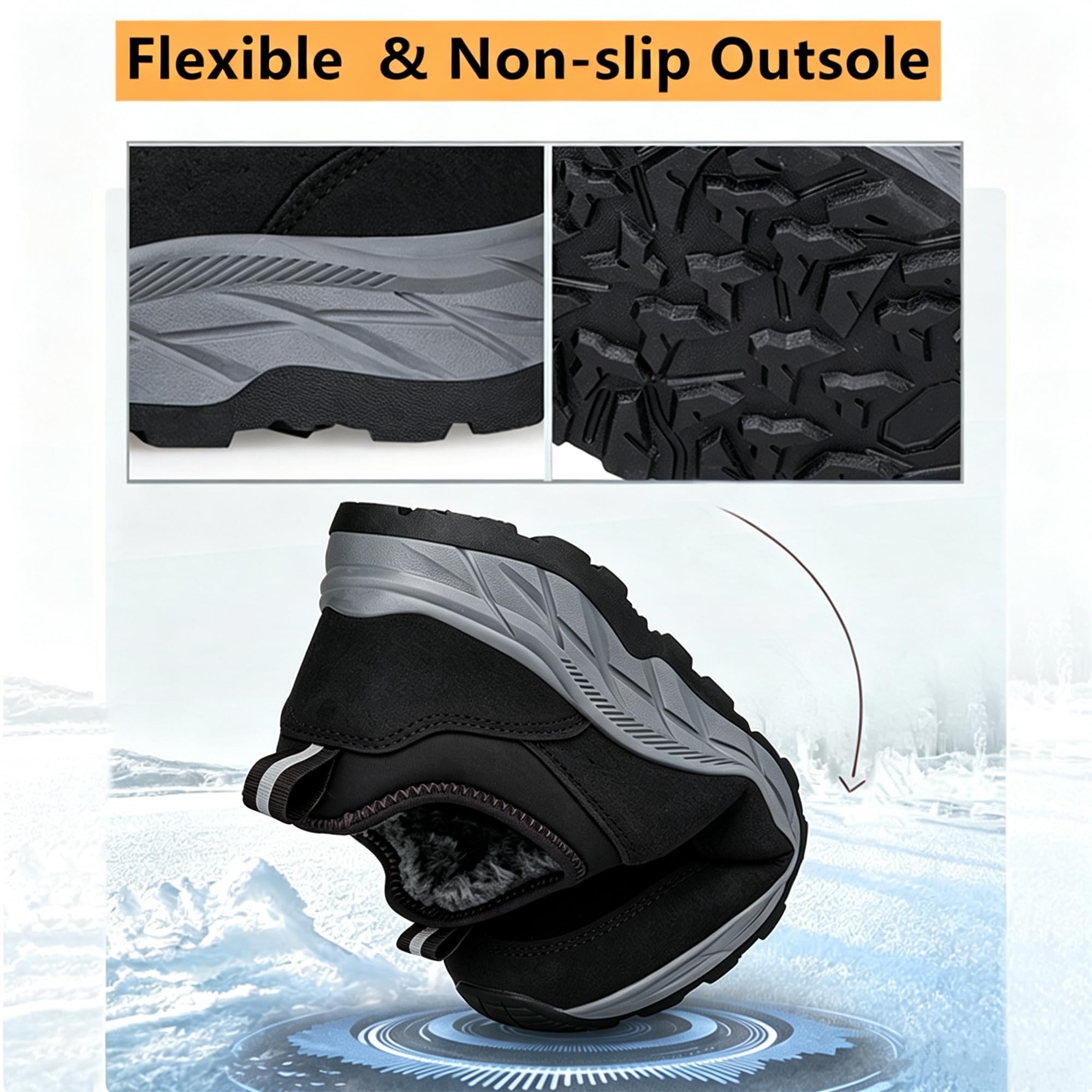 Zapatos de Invierno sin Cordones Mujer Hombre Botas De Nieve con Forro CáLido Cómodos Antideslizantes Slip-On Sneakers para Caminar al Aire Libre