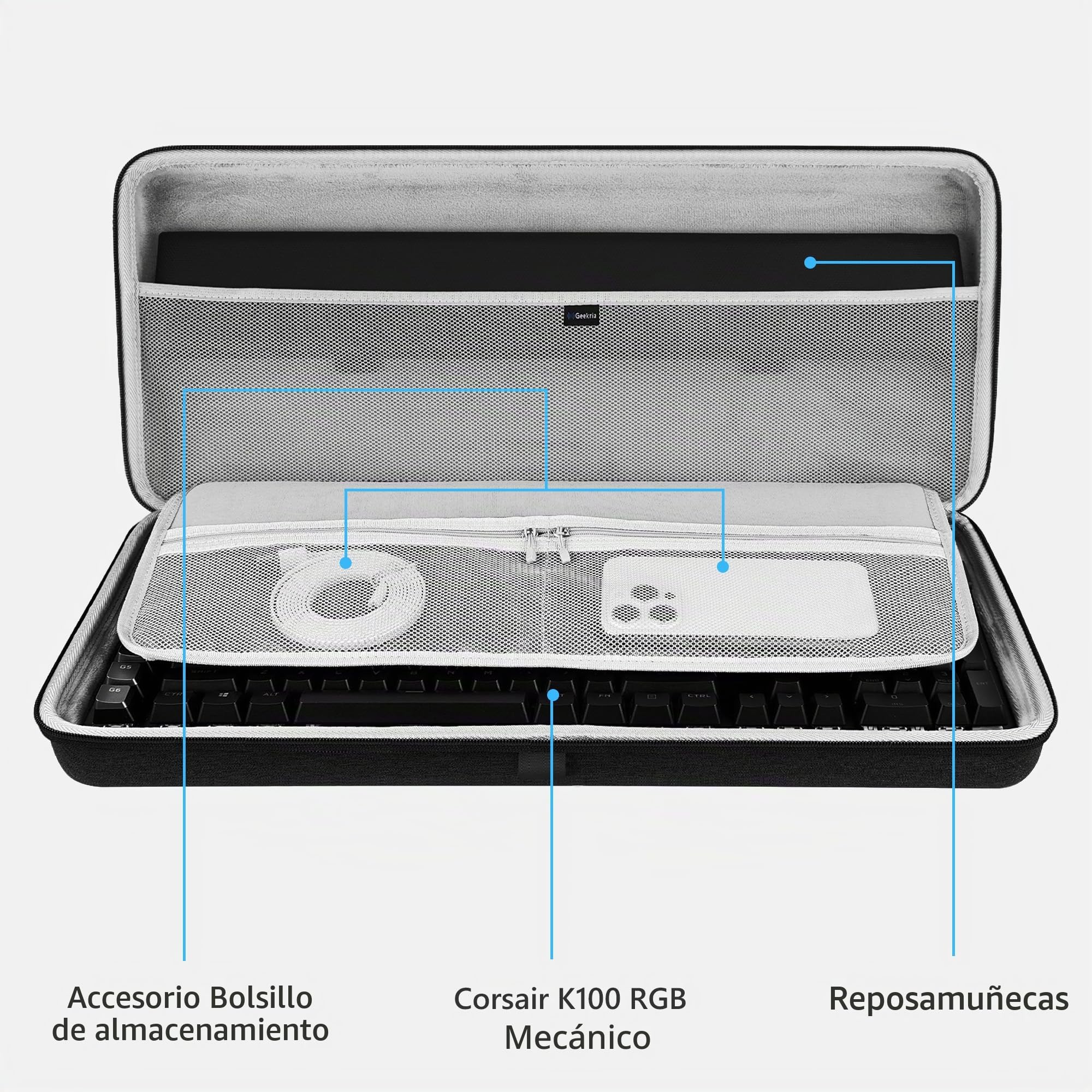 Geekria Funda de Teclado de tamaño Completo,Bolsa de Transporte de Viaje de Carcasa Dura para computadora de118 Teclas de104 Teclas Teclado portátil inalámbrico para Juegos,Compatible con CorsairK100