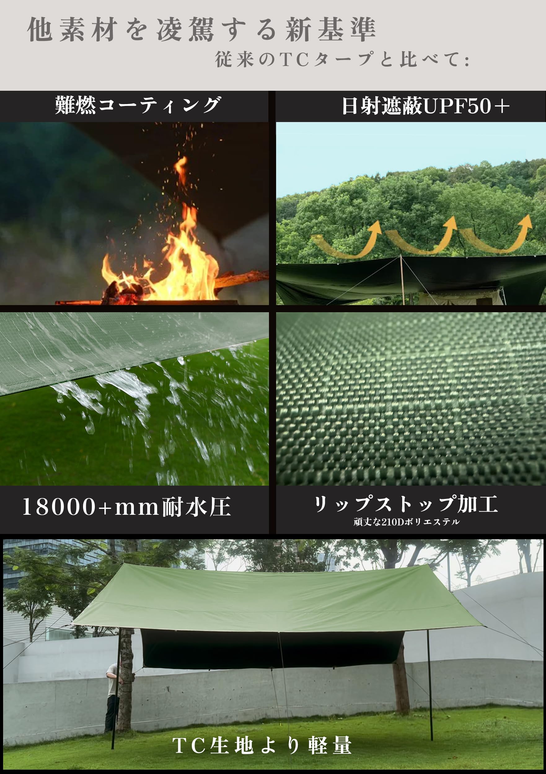新品 Origem タープ 正方形 435x435cm 焚き火可 遮光 遮熱 Amazon | Origem タープ 正方形 スクエア 焚き火可 ポリエステル 耐
