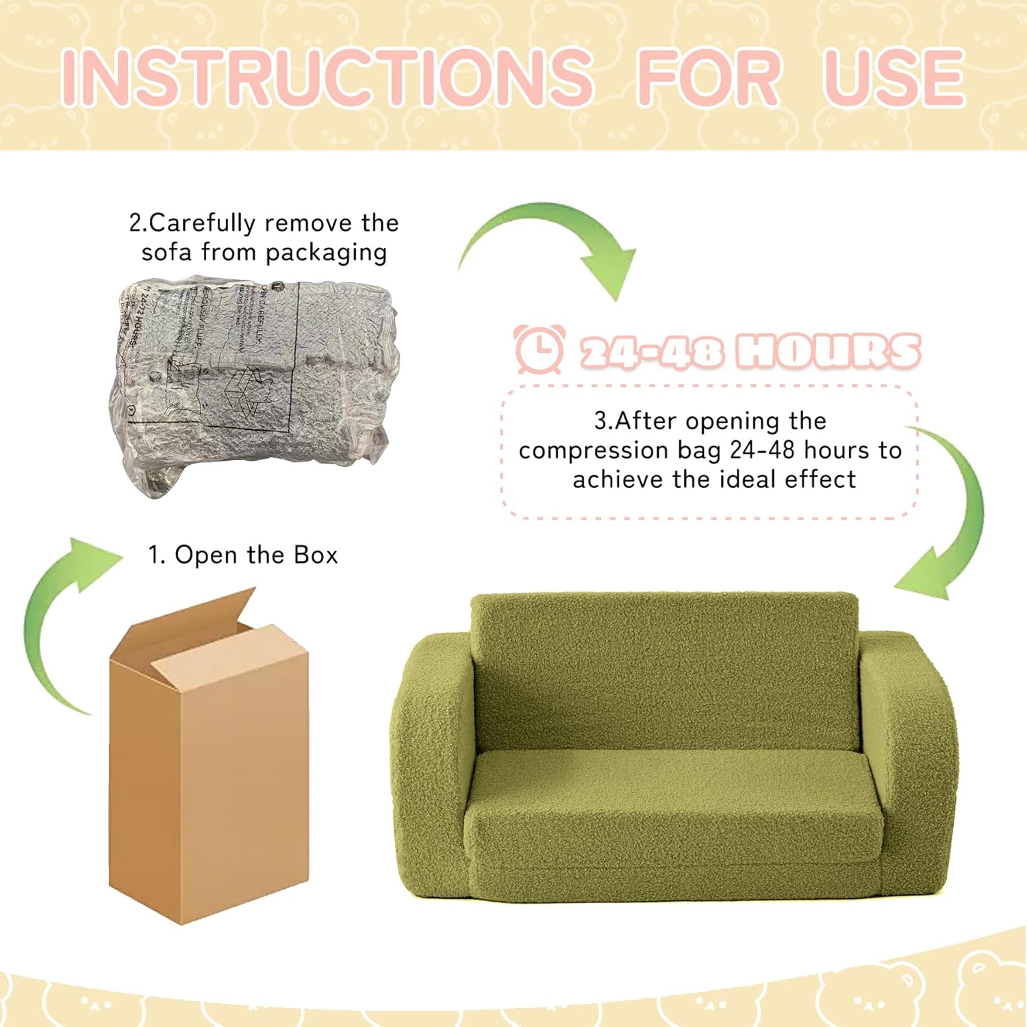 Toddler Couch, 2-in-1 Toddler Chairs Comfy 1-3 Years Old, Toddler Chair for Girls and Boys, Kids Couch Bed Fold Out, Convertible Baby Sofa to Lounge Chair for Playing, Reading, Napping, Double, Green - Image 7