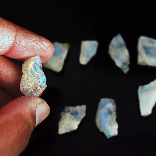 Miniatura 2 de Gempires Natural Rainbow Moonstone Raw Gemstone Lot, 15 to 25 mm Healing Moonstone Rough Crystals, Rainbow Moonstone Loose Chips for Jewelry Making,