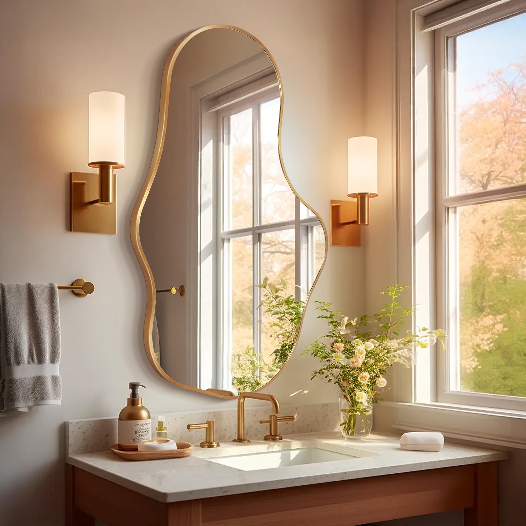Fahomiss Specchio Da Parete Ondulato Irregolare, Specchio Astratto con Cornice In Lega Di Alluminio Qualità Aeronautica per Bagno, Camera Da Letto & Ingresso