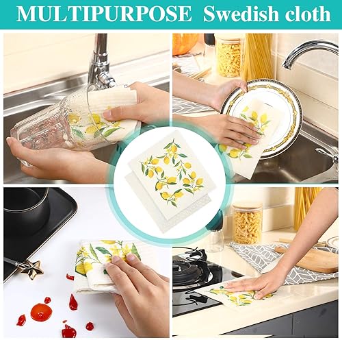 Miniatura 4 de Boao Juego de 6 paños de limpieza de cocina suecos de limón, paño absorbente, sin olor, reutilizable, para cocina, manos, encimeras