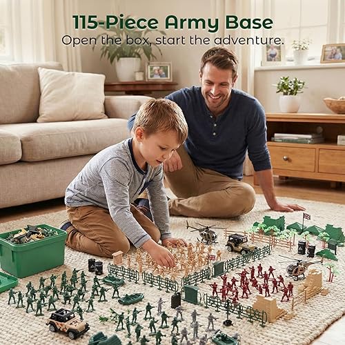 Miniatura 2 de 3 otters Juego militar de 115 piezas para hombres del ejército con soldados de juguete, vehículos y helicóptero en caja de almacenamiento para niños