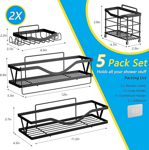 Miniatura 6 de SEALAMB Paquete de 5 organizadores de ducha de baño con estantes de ducha adhesivos de gran capacidad con organizador de jabón y soporte para