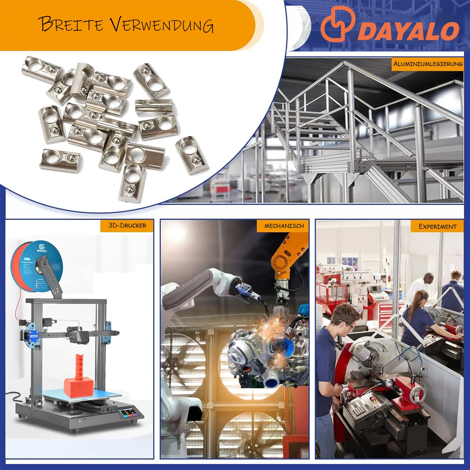 DAYALO 30 pietre scanalate M6 con scanalatura a sfera 8, serie 30 M6, profilo in alluminio 30 x 30, acciaio al carbonio, set di viti per profilo in alluminio, Europanorm