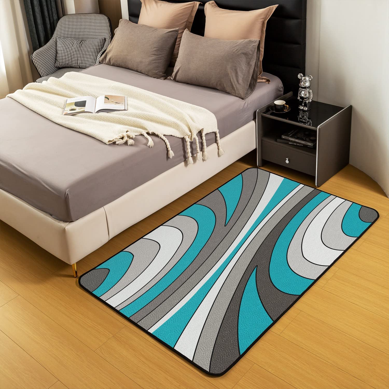 Loussiesd Dywaniki do salonu, turkusowo-szare paski, 150 x 200 cm, geometryczne, do salonu, geometryczny, dekoracyjny dywan, nowoczesna sztuka w paski, mata podłogowa, dekoracja pokoju
