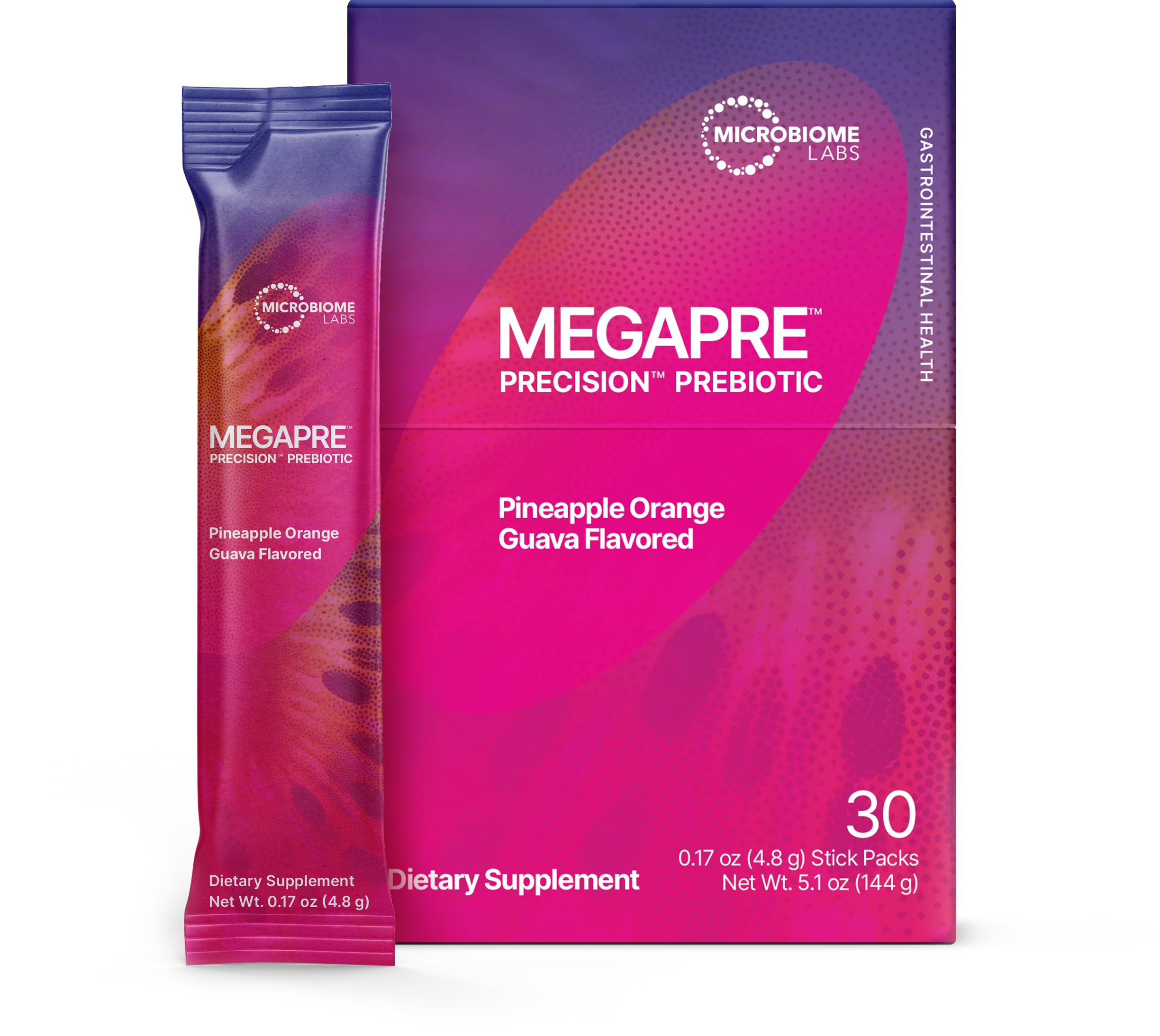 MegaPre Stick Packs - Prebiotic Powder Drink Mix to Support Gut Health - Oligosaccharides for Immune & Digestive Health - Prebiotic Supplement for Adults, Kids (30 Drink Packets)