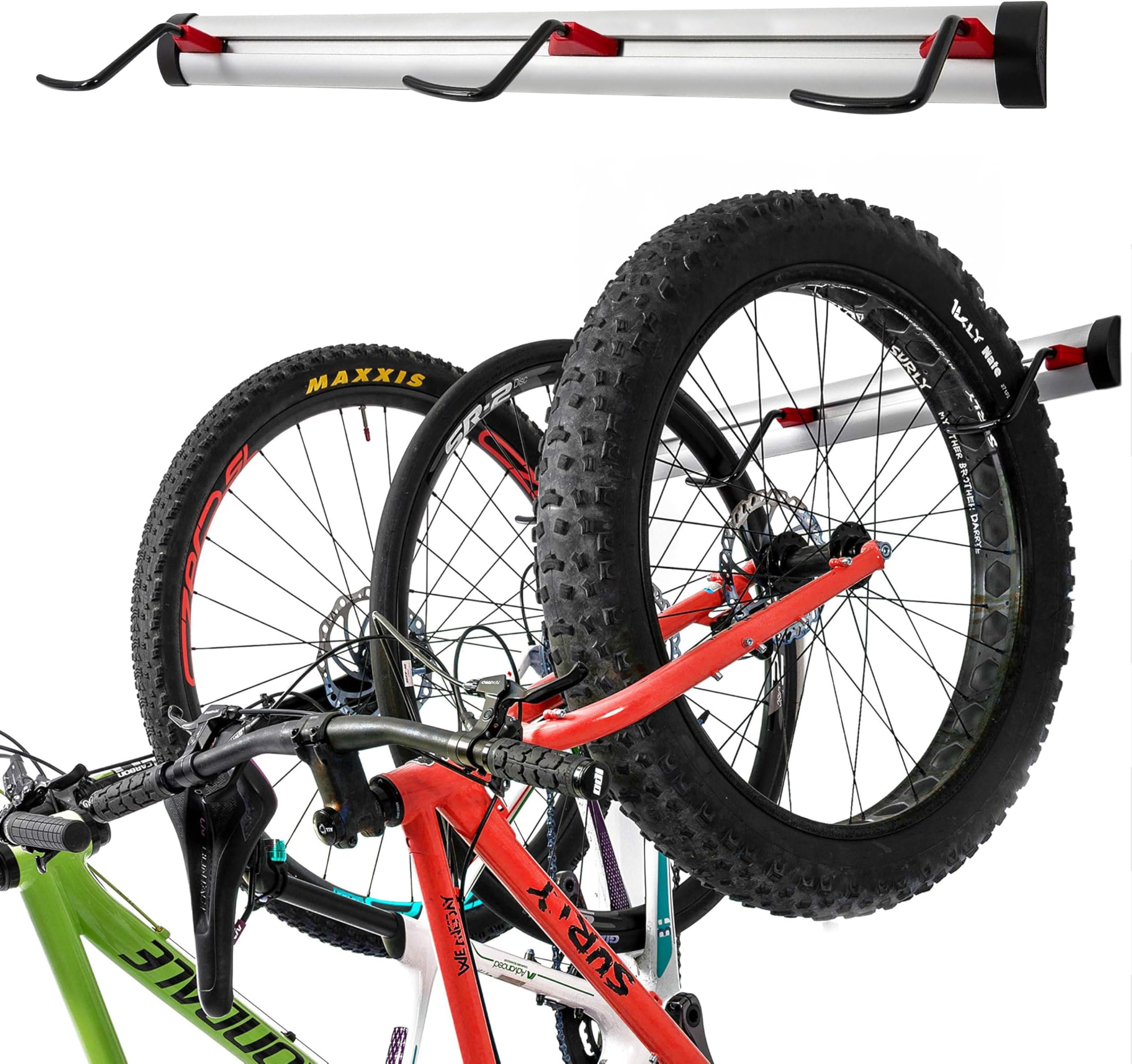 PRO BIKE TOOL Wall Rack for 3 Bikes - Adjustable Indoor Bicycle Storage Mount for Garage or Home - Vertical Cycling Hanger - Secure Hook - Holder for Road or Mountain Bicycles (3 Bike Wall Rack)