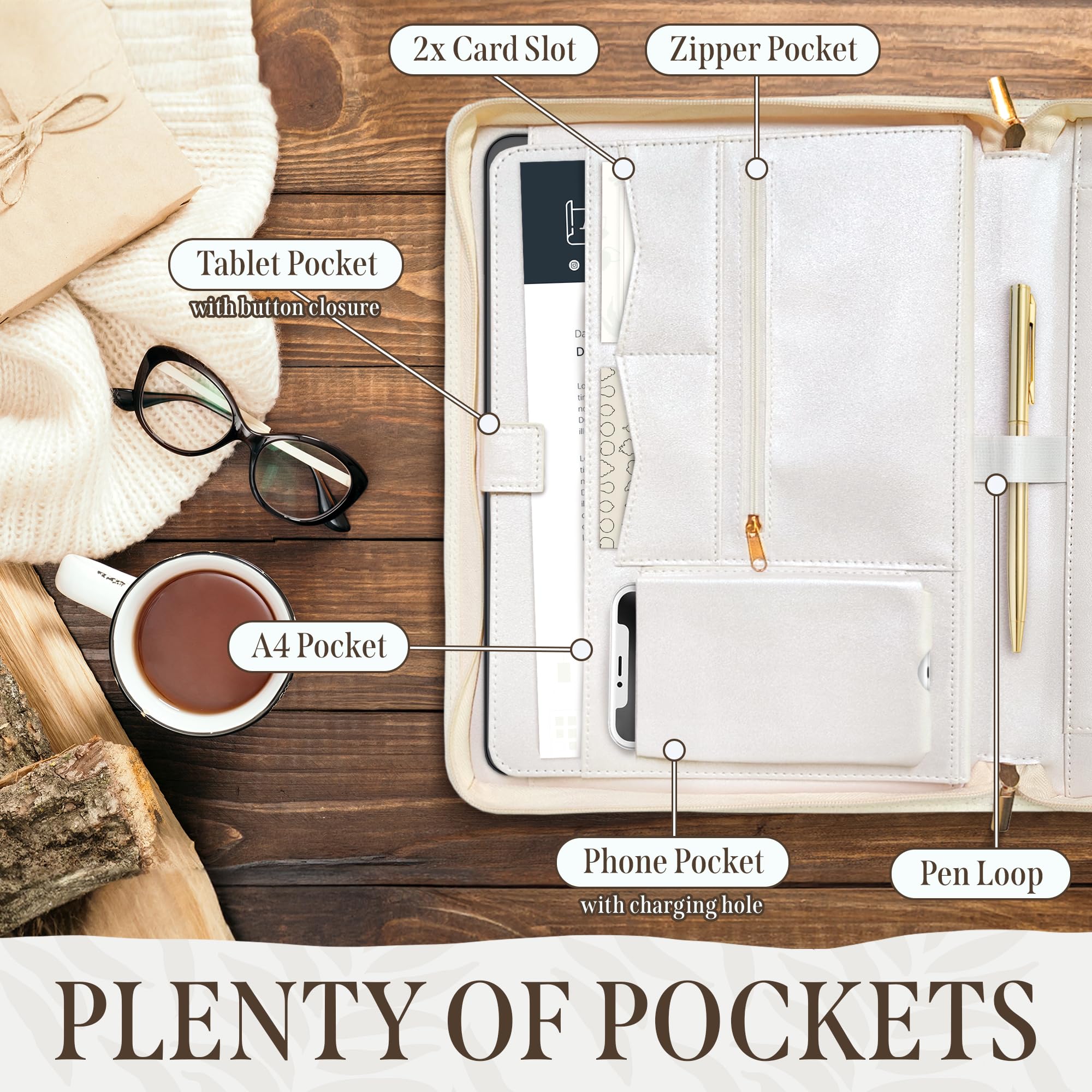 Padfolio for Women, Leather Zipper Binder, Beige Portfolio Organizer, Design Zipper Padfolio, Aesthetic Portfolio Binder, Laptop Portfolio Organizer Case, Folder Organizer, Portfolio for Ipad - Image 4