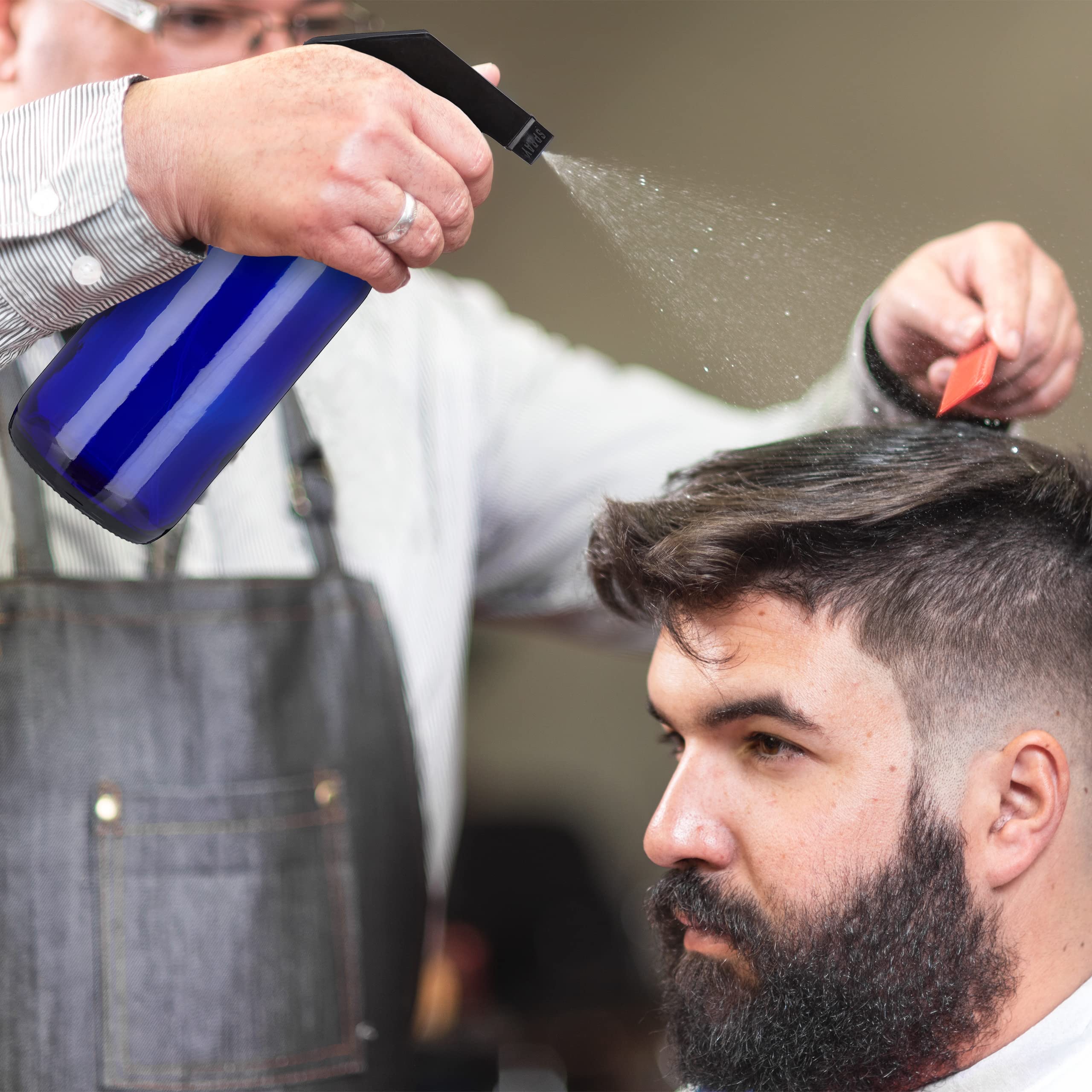 Relaxdays Butelka ze spryskiwaczem, szklana, zestaw 2 sztuk, 500 ml, do wielokrotnego napełniania, mgiełka i strumień, pielęgnacja włosów, czyszczenie, rozpylacz, pusta, niebieska