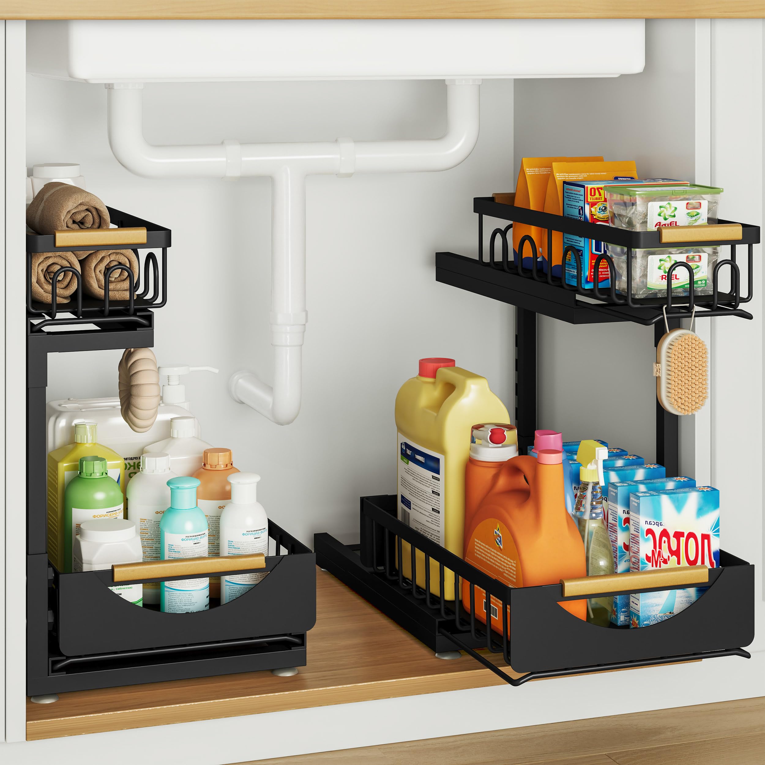 Under Sink Organizer and Storage for Bathroom and Kitchen - 2 Pack 2 Tier