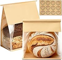 Vista 9 de Bolsas de pan de papel resistentes con bloqueo de lengüeta de estaño, 50 unidades, bolsa de pan con ventana frontal transparente, bolsa de embalaje