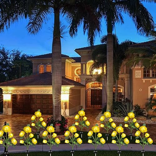 Miniatura 8 de Paquete de 2 luces solares para decoración de jardín al aire libre actualizadas 10 rosas solares de estaca de flores decorativas para patio, camino,