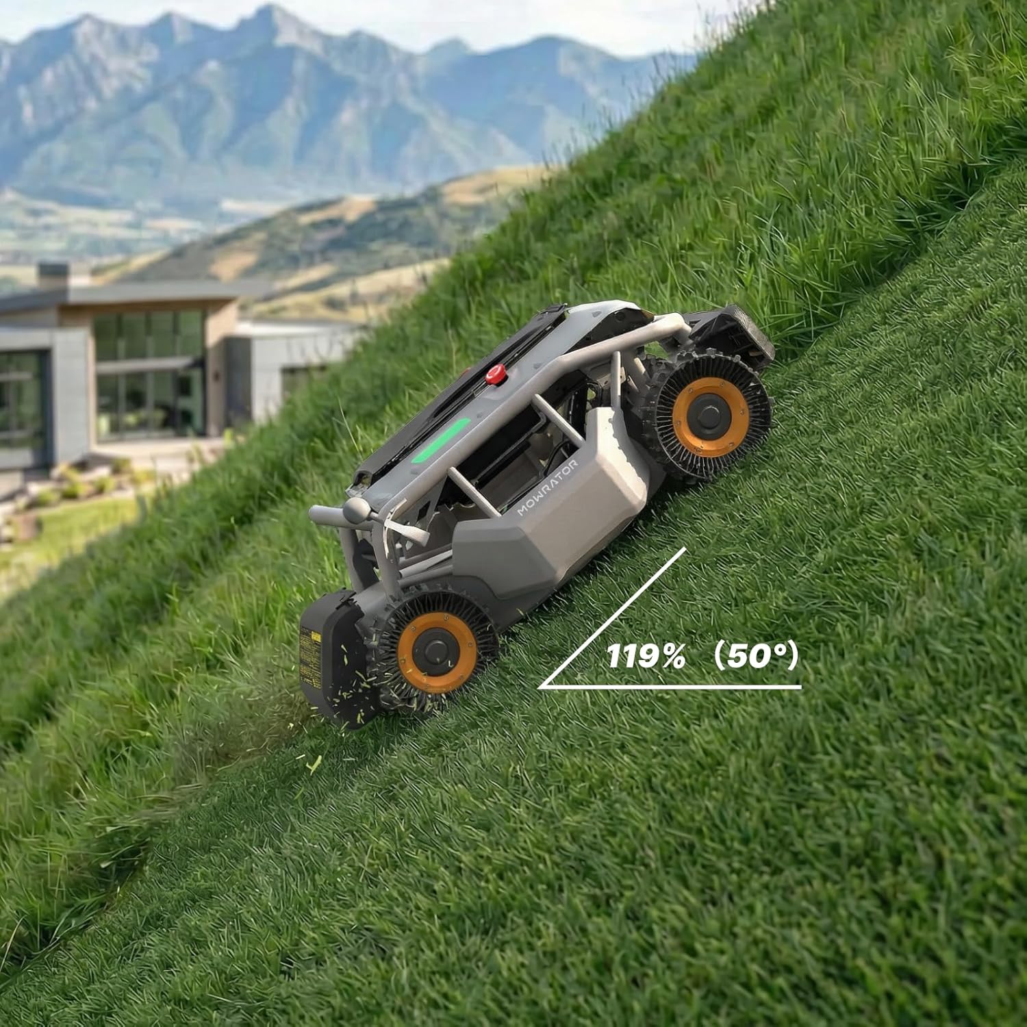 Mowrator S1 4WD 18Ah Remote Control Lawn Mower, Grip Tread Tries, 50° photo 6