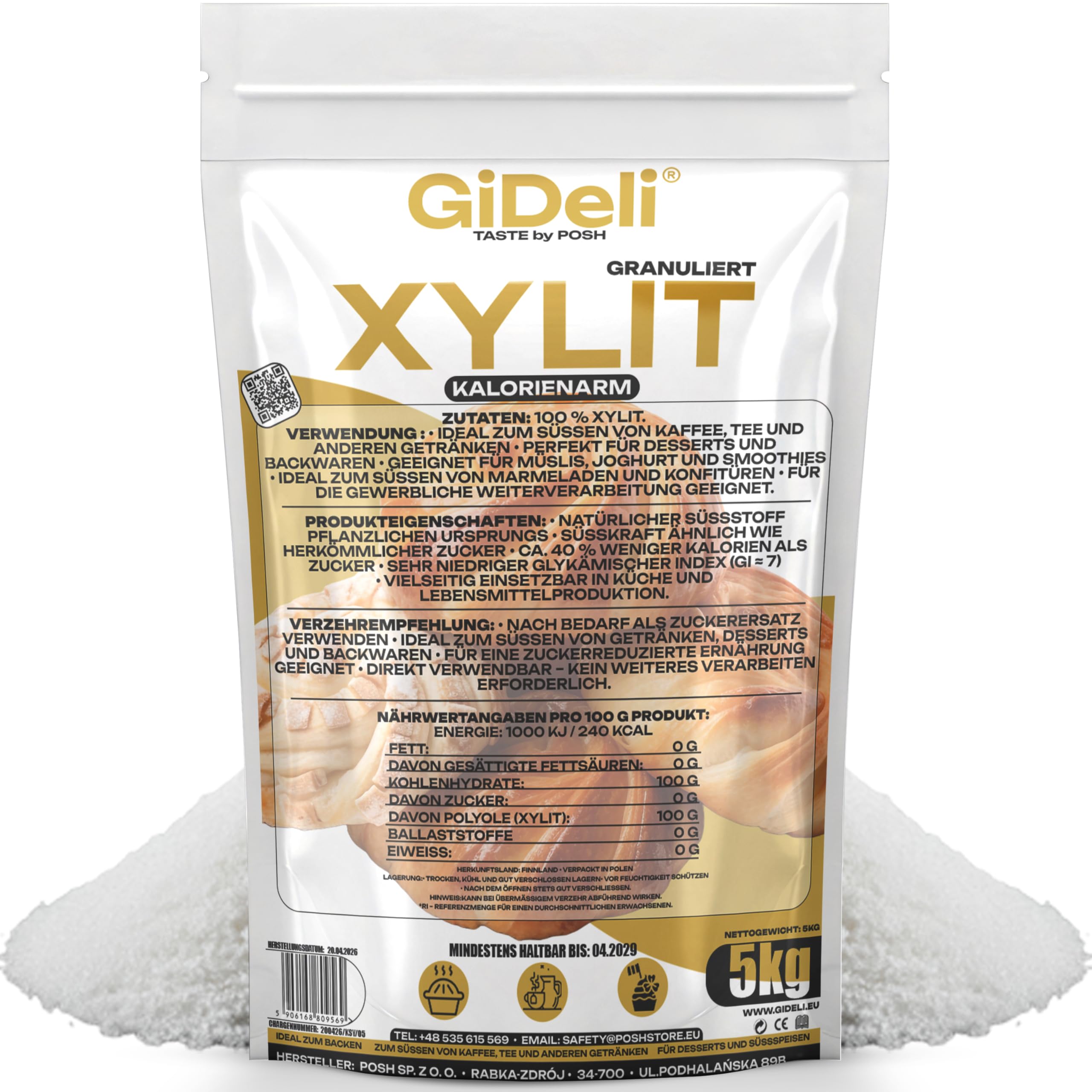 GiDeli Xylitol 5 kg - Sucre de Bouleau - Pour Boissons et Pâtisserie