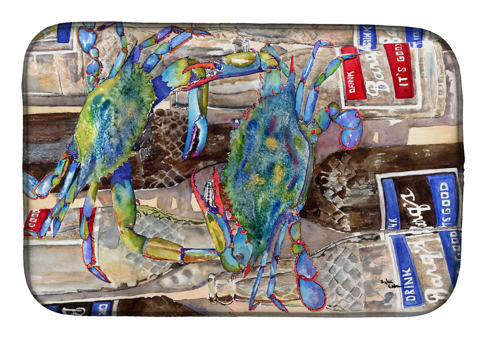Egouttoir tapis de séchage pour vaisselle motif crabe et bière 14x21 cm