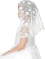 Vista 5 de PAMOR Velos de primera comunión para niñas, velo de capilla de encaje, velos de mantilla, velo de iglesia latina para bautismo católico en forma de D