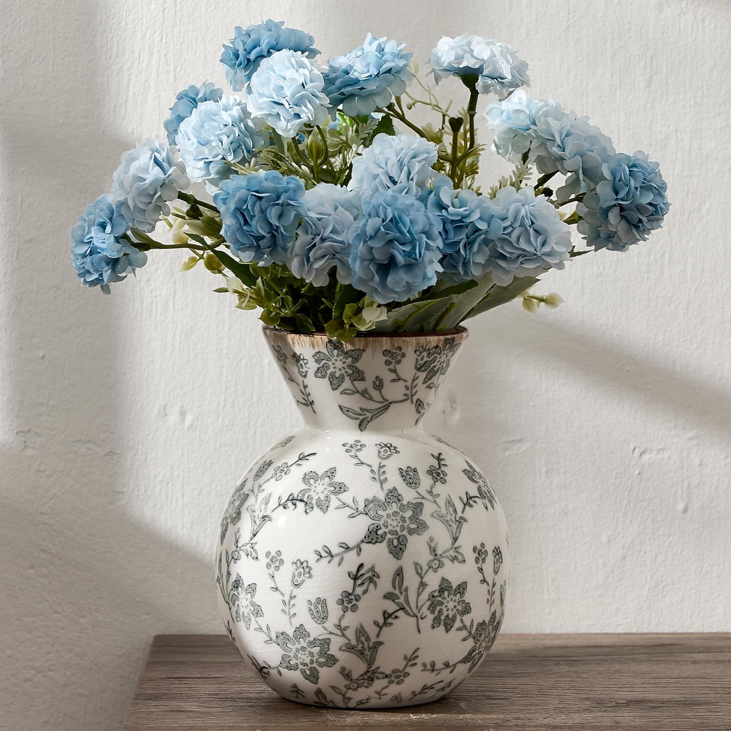 6.61" Ceramic Flower Decorative Antique Vase, Vintage Rustic Chinoiserie Floral Vase for Home Decor, Living Room, Bookshelf, Office, Entryway, Garden, Chinoiserie Decor, Tuscan Decor